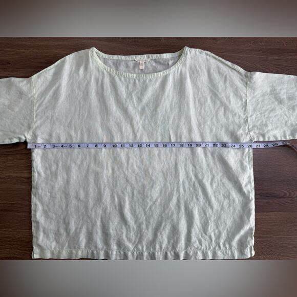 Eileen Fisher Mint Green Short Drop Sleeve Boxy Relaxed Blouse 100% Linen Size M - Picture 8 of 10